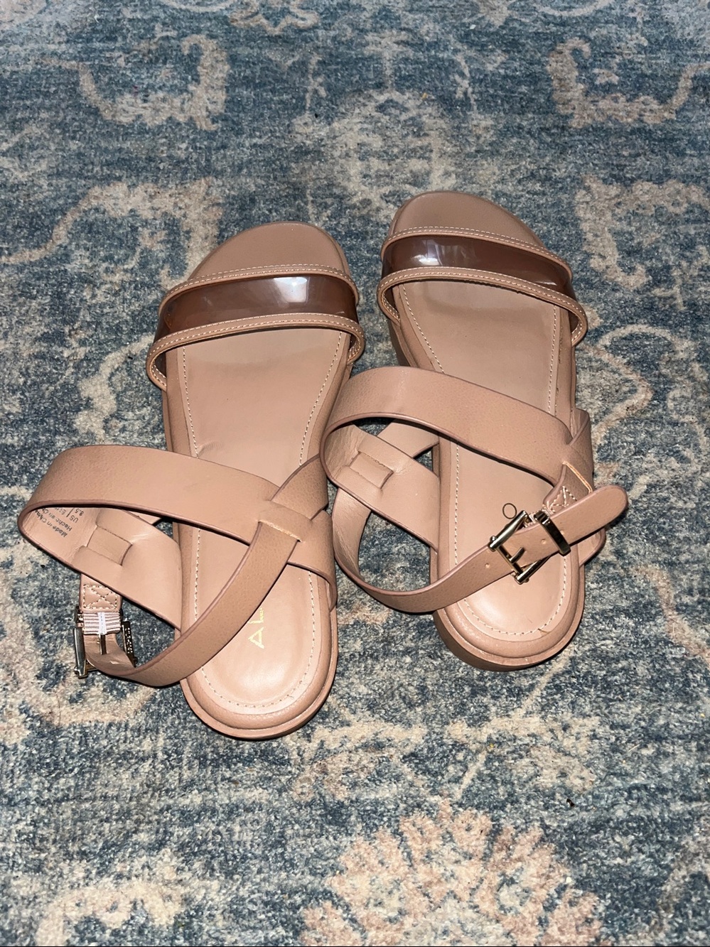 Aldos Neutral Taupe Slide Sandals with Clear Accent 8.5